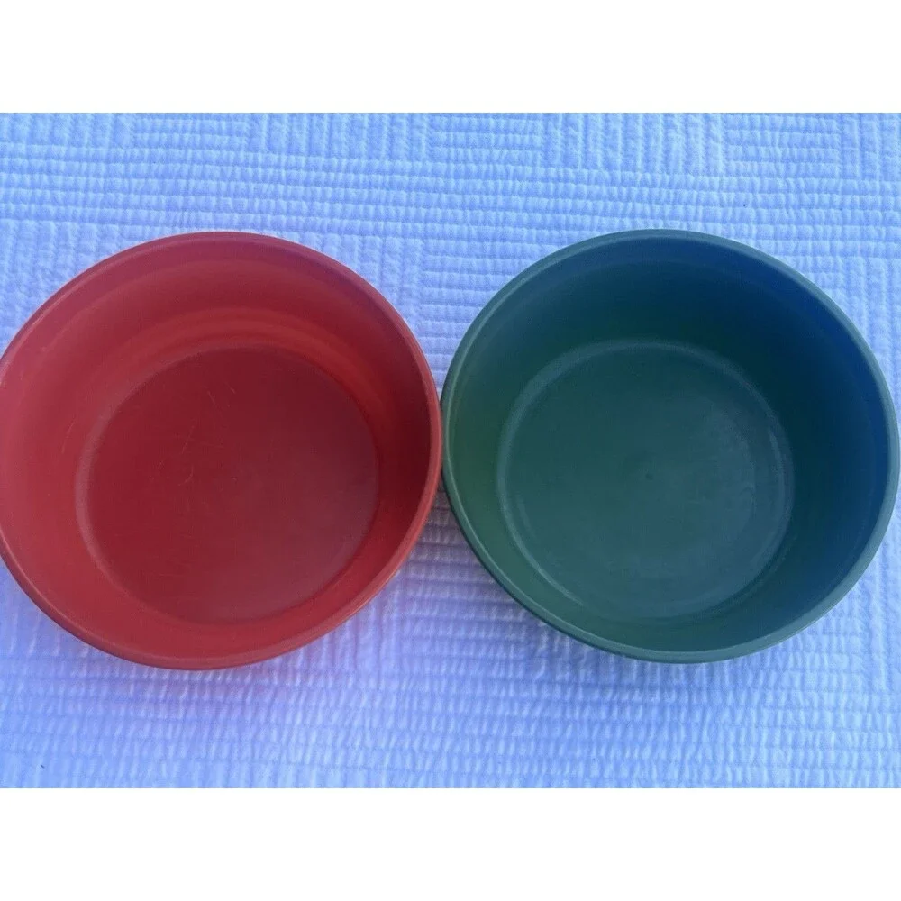 Vintage 1970s Country Craft 16 Oz Cereal Soup Salad Bowls Orange Green Pair